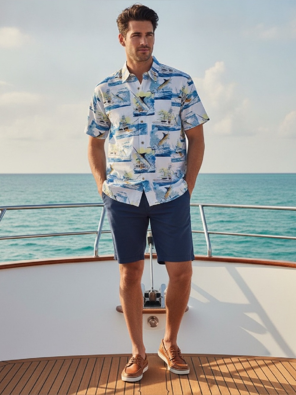 Guy Harvey Sportfishing Woven, Aloha-Style Shirt in White